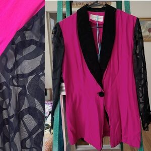 Vintage 90s 1990s Fuchsia Black Lace Velvet Blazer - Maggie Lawrence